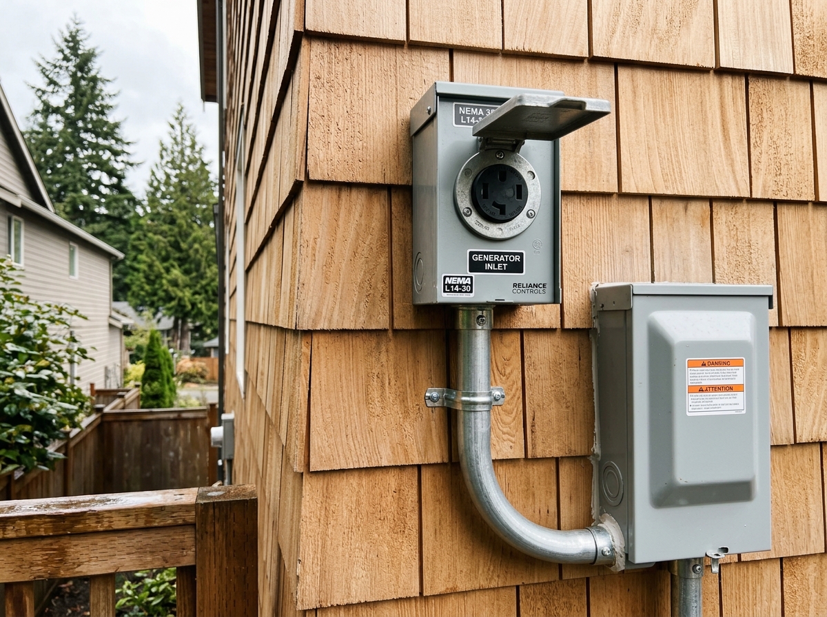 Outdoor generator inlet box and mechanical interlock installation in Bothell WA
