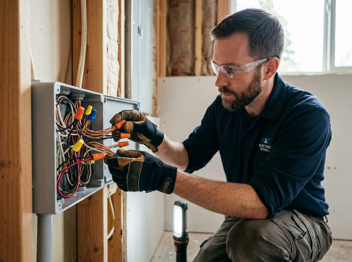 Securing exposed high-voltage wiring inside approved junction box in Bothell